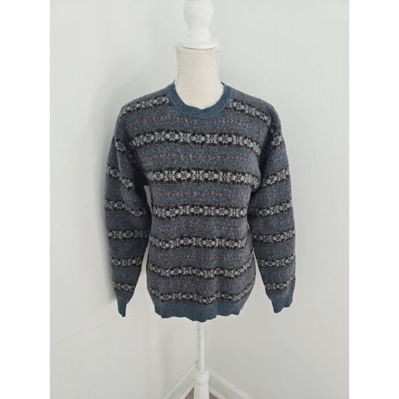 Club Room Vintage Wool Lambswool Pullover Crew Green Fair Isle Grandpa Sweater M - Picture 1 of 7